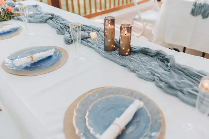 Place settings in dusty blue