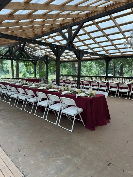 The patio set in burgundy
