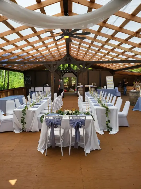 Long tables down the covered patio