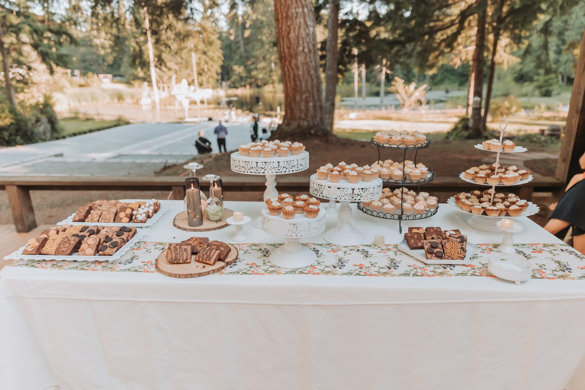Dessert table on the patio with the lake beyond